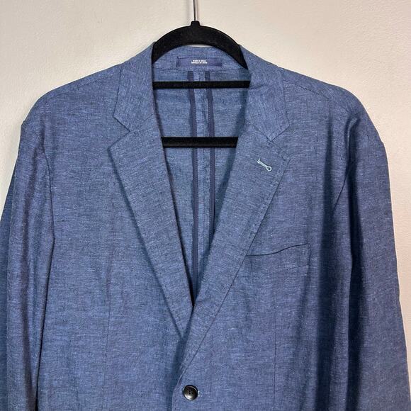 1901 blazer men's Large Linen Blue NEW unstructured unlined extra slim fit - Picture 2 of 8